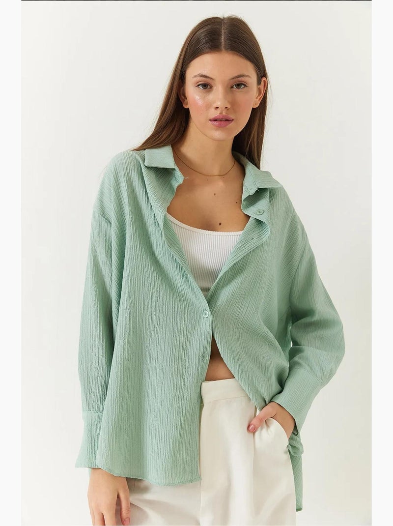 Chemise froissée basique surdimensionnée à épaules dénudées lucci Vert menthe - Kiabi