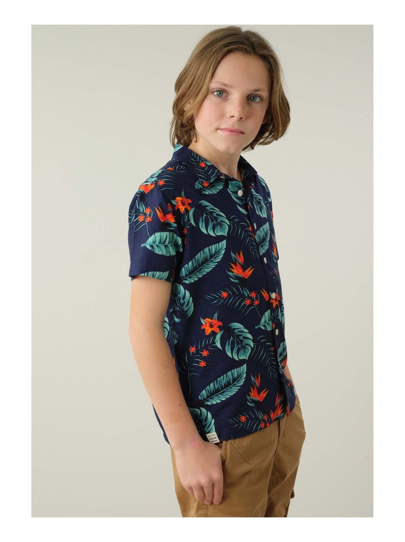 Chemise garçon aux motifs hawaïen 'Deeluxe' Bleu marine - Kiabi