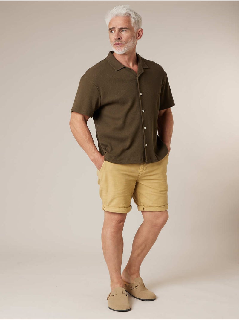 Chemise gauffrée en coton stretch homme 'Deeluxe' Kaki - Kiabi