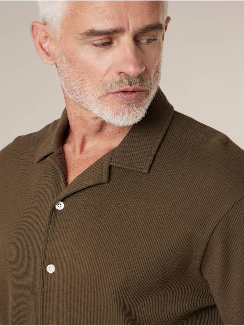 Chemise gauffrée en coton stretch homme 'Deeluxe' Kaki - Kiabi
