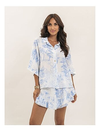Chemise gaze de coton motifs toile de jouy OLEA