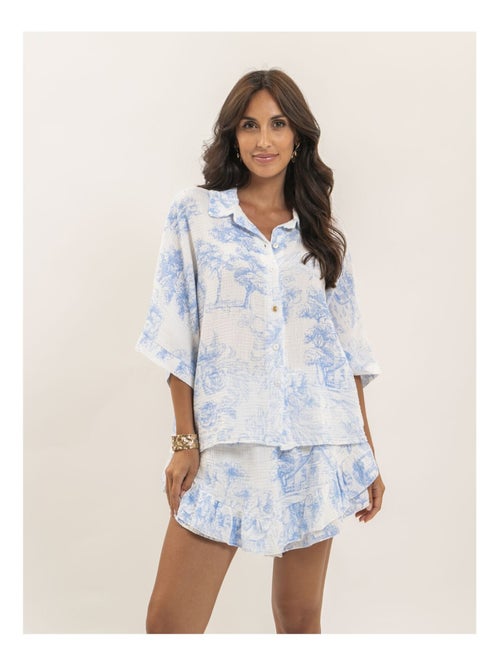 Chemise gaze de coton motifs toile de jouy OLEA - Kiabi