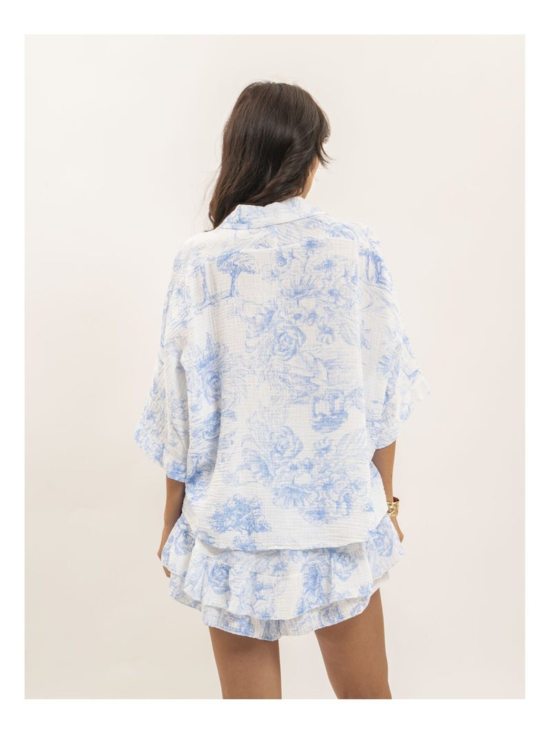 Chemise gaze de coton motifs toile de jouy OLEA Bleu - Kiabi