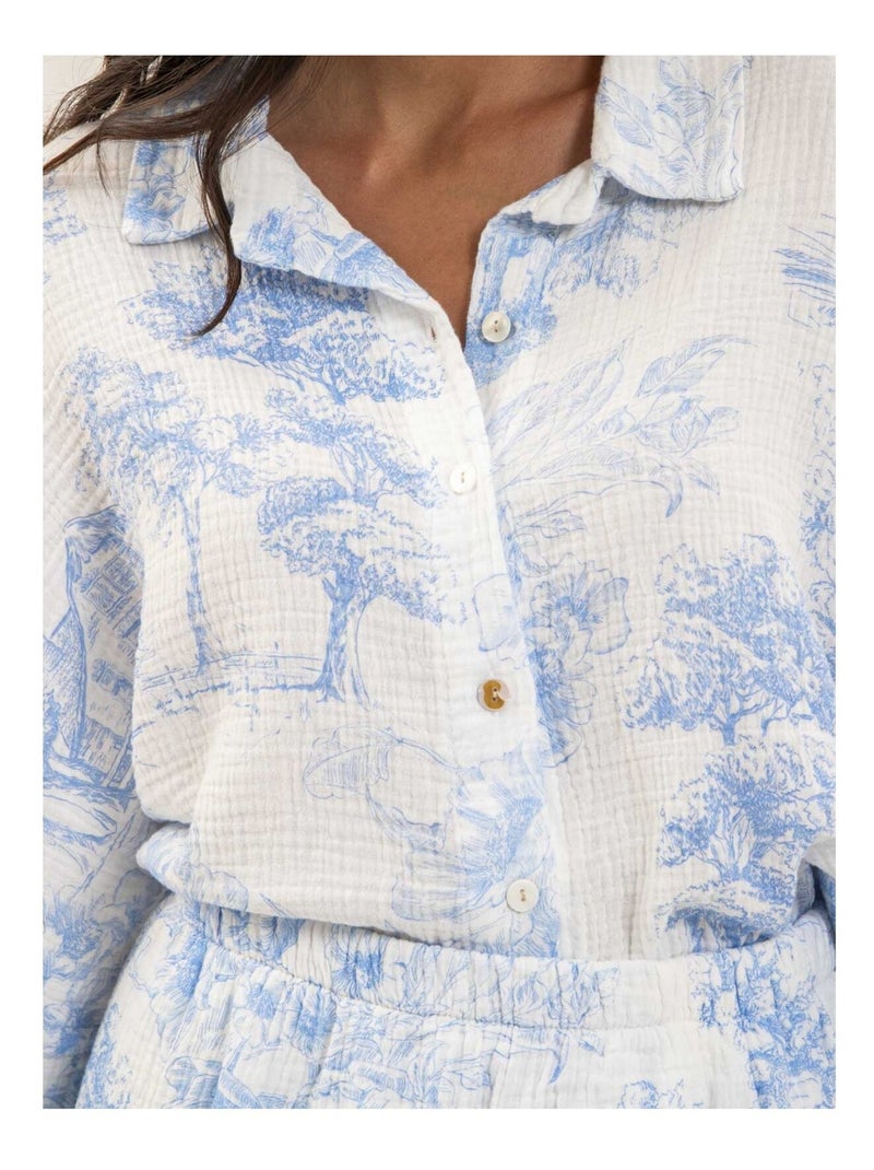 Chemise gaze de coton motifs toile de jouy OLEA Bleu - Kiabi