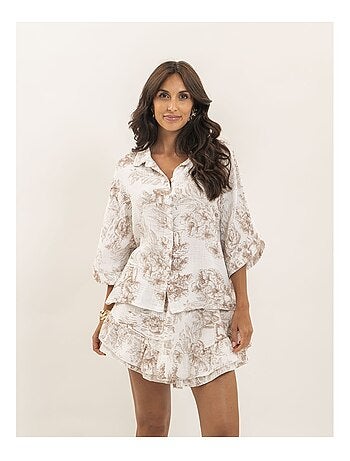 Chemise gaze de coton motifs toile de jouy OLEA