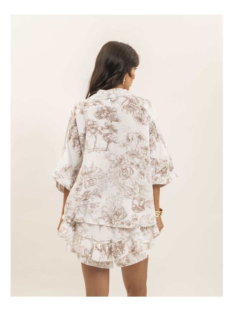 Chemise gaze de coton motifs toile de jouy OLEA Marron - Kiabi