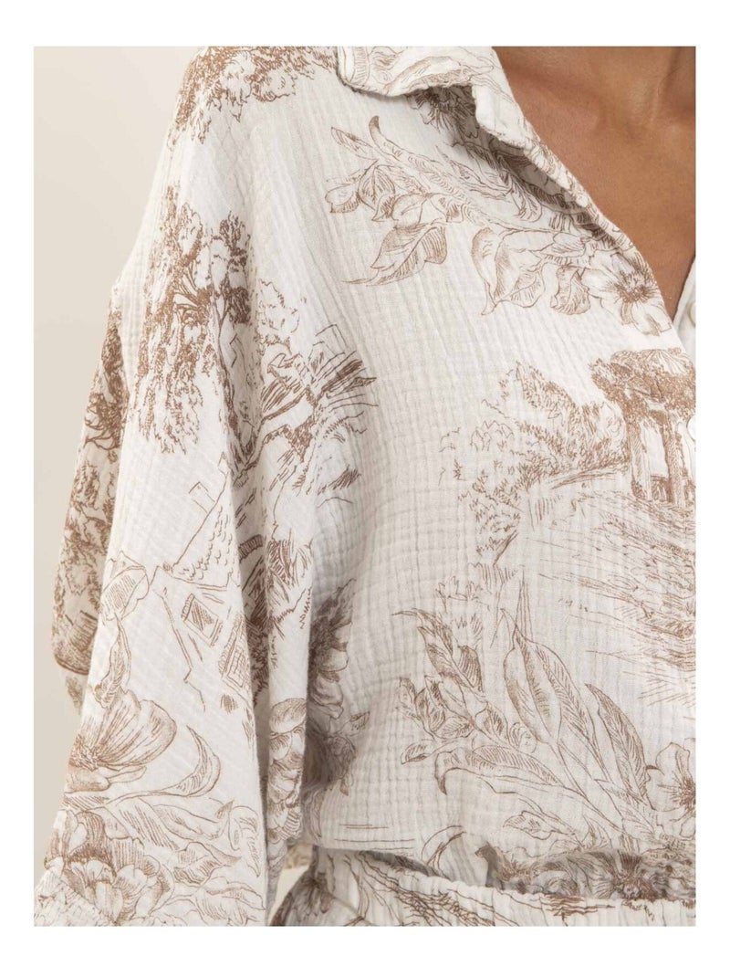 Chemise gaze de coton motifs toile de jouy OLEA Marron - Kiabi