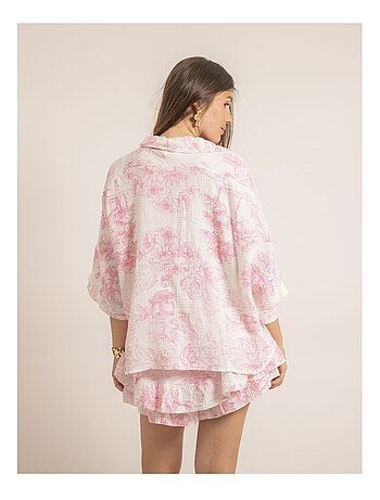 Chemise gaze de coton motifs toile de jouy OLEA