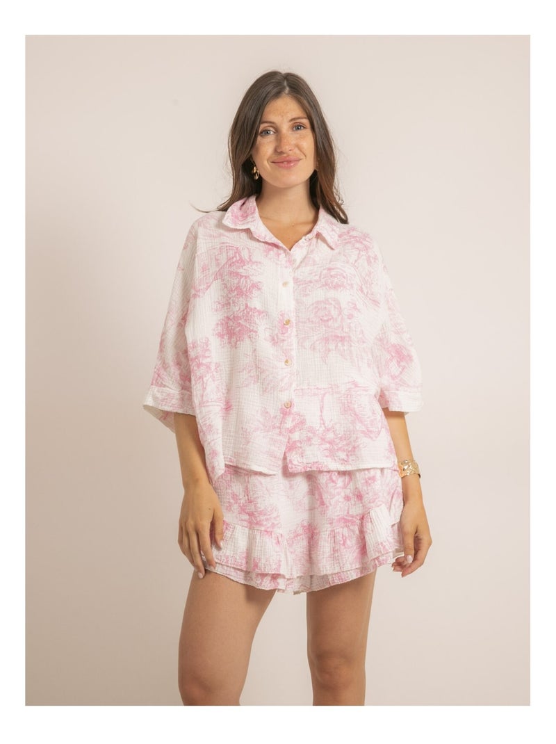 Chemise gaze de coton motifs toile de jouy OLEA Rose - Kiabi
