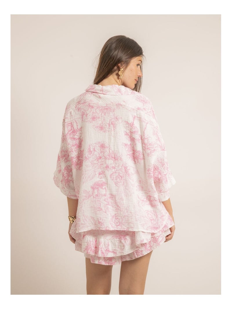 Chemise gaze de coton motifs toile de jouy OLEA Rose - Kiabi