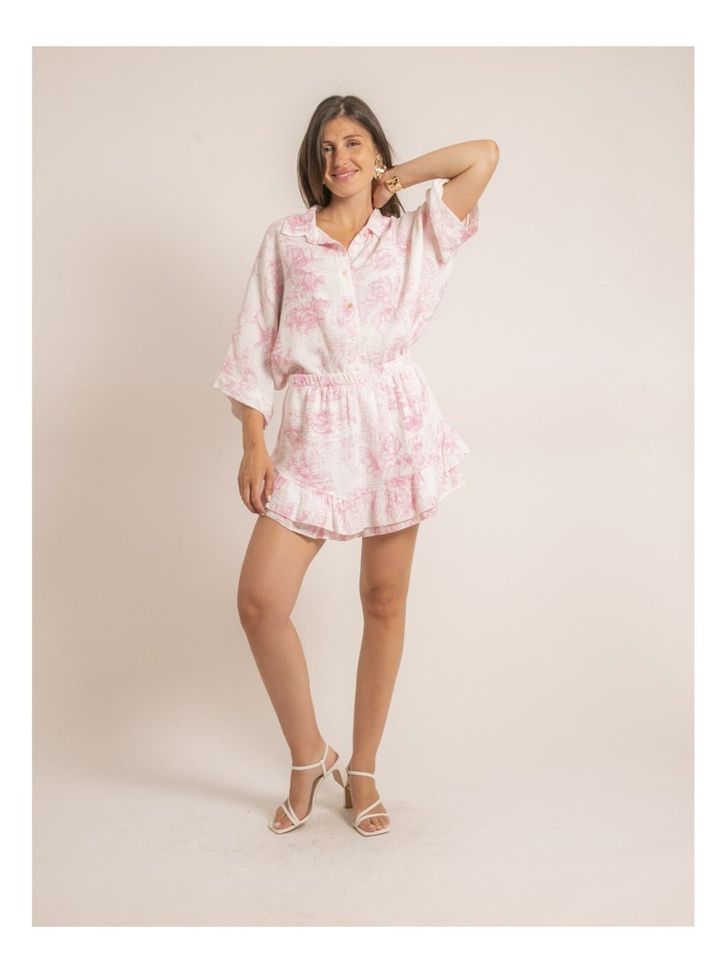 Chemise gaze de coton motifs toile de jouy OLEA Rose - Kiabi
