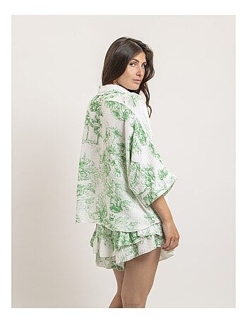 Chemise gaze de coton motifs toile de jouy OLEA