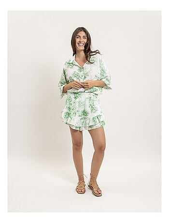 Chemise gaze de coton motifs toile de jouy OLEA