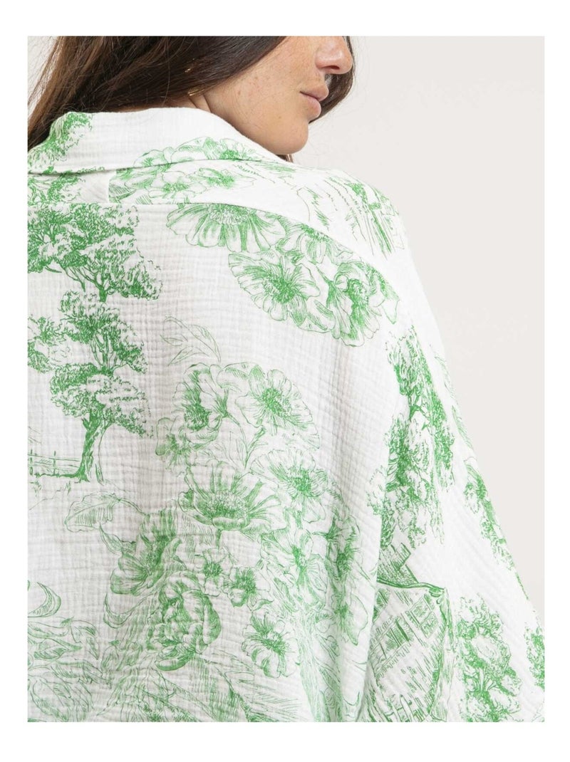 Chemise gaze de coton motifs toile de jouy OLEA Vert - Kiabi