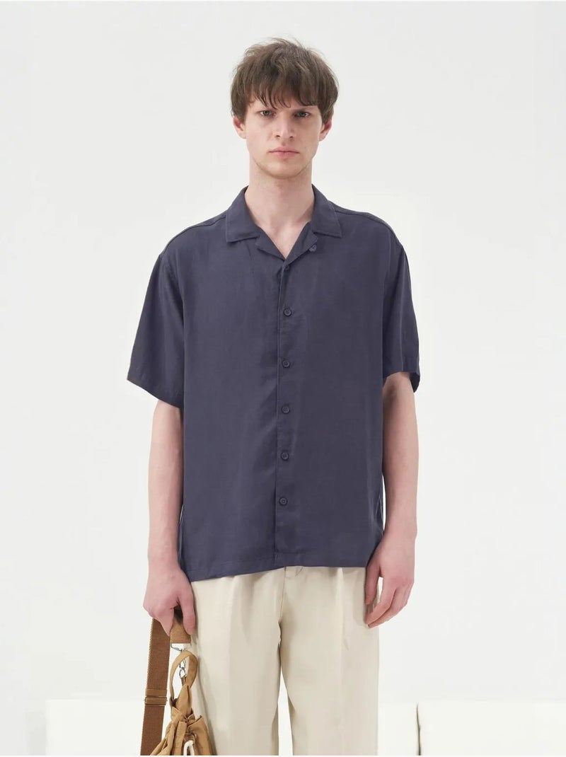 Chemise giesto à manches courtes, coupe décontractée et col ouvert Bleu marine - Kiabi