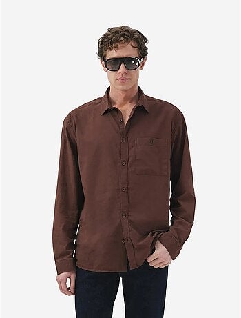 Chemise giesto pour homme, coupe classique, manches longues, en popeline avec poche