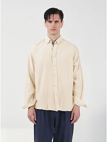 Chemise giesto pour homme, manches longues, col boutonné, en tencel