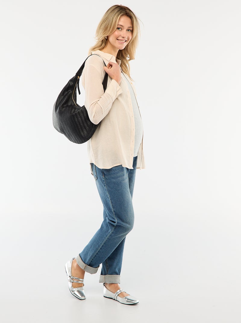 Chemise grossesse en coton rayée Beige - Kiabi