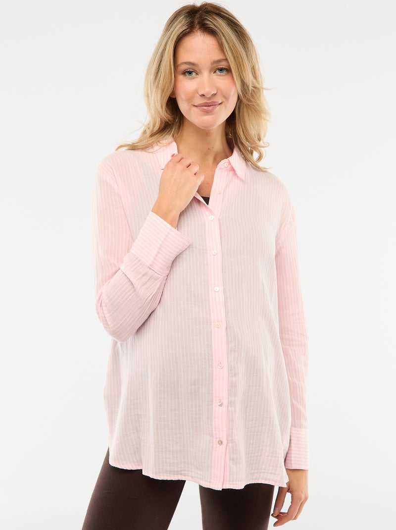 Chemise grossesse en coton rayée Rose - Kiabi