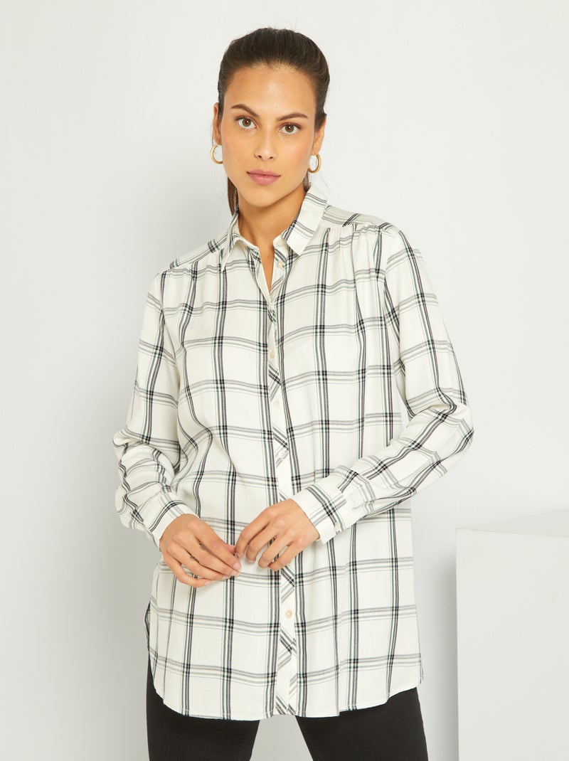 Chemise grossesse longue à carreaux Blanc - Kiabi