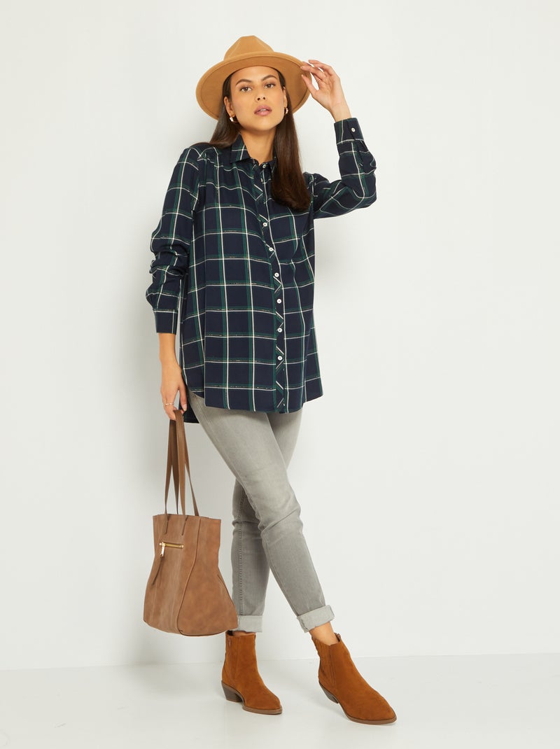 Chemise grossesse longue à carreaux Vert - Kiabi