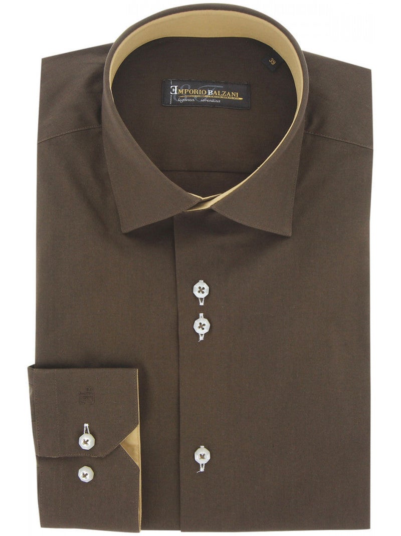 Chemise homme 100% coton coupe droite CLASMA Emporio balzani Marron - Kiabi