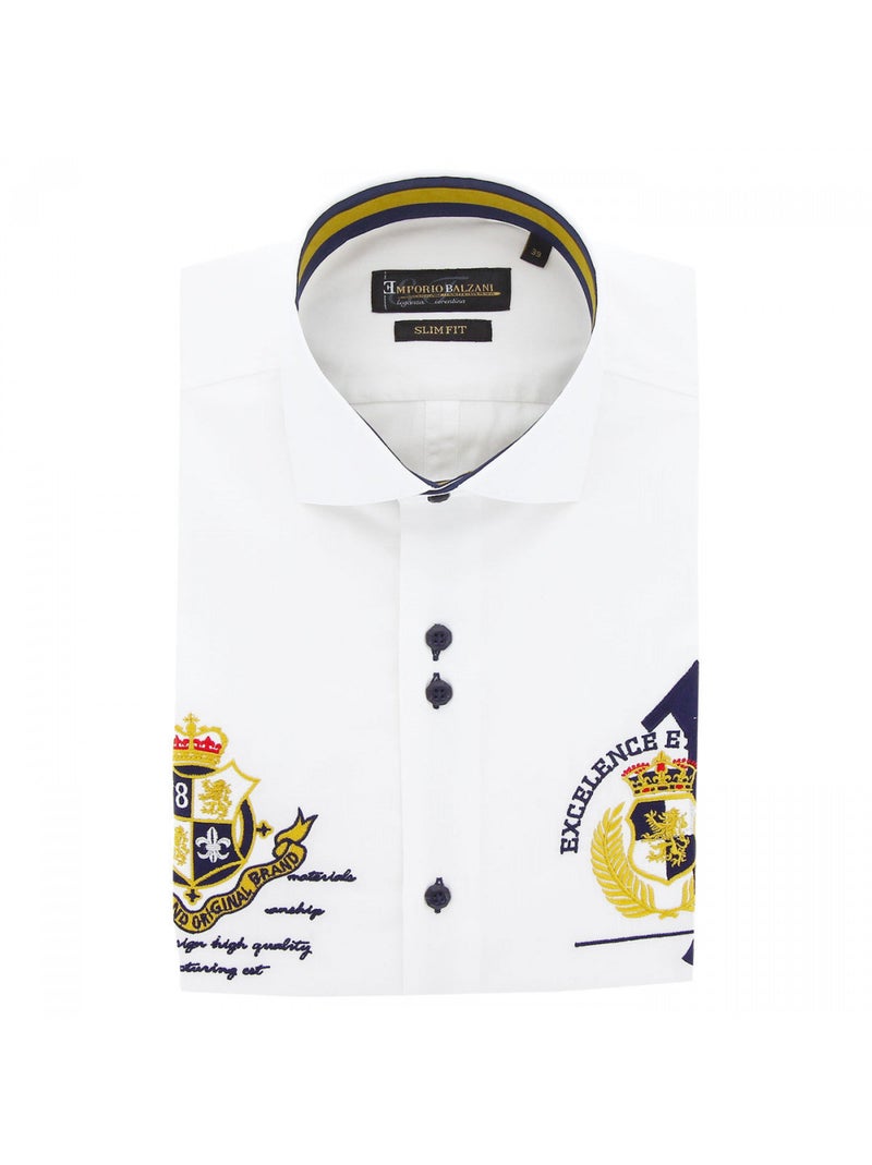 Chemise homme à broderies coupe cintrée UNO Emporio balzani Blanc , 41 Blanc - Kiabi