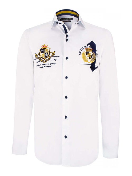 Chemise homme à broderies coupe cintrée UNO Emporio balzani Bleu , 40 - Kiabi