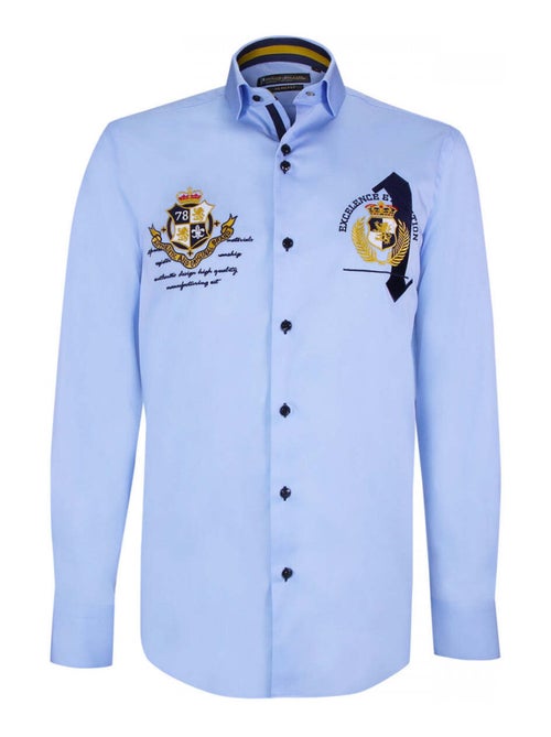 Chemise homme à broderies coupe cintrée UNO Emporio balzani Bleu , 40 - Kiabi