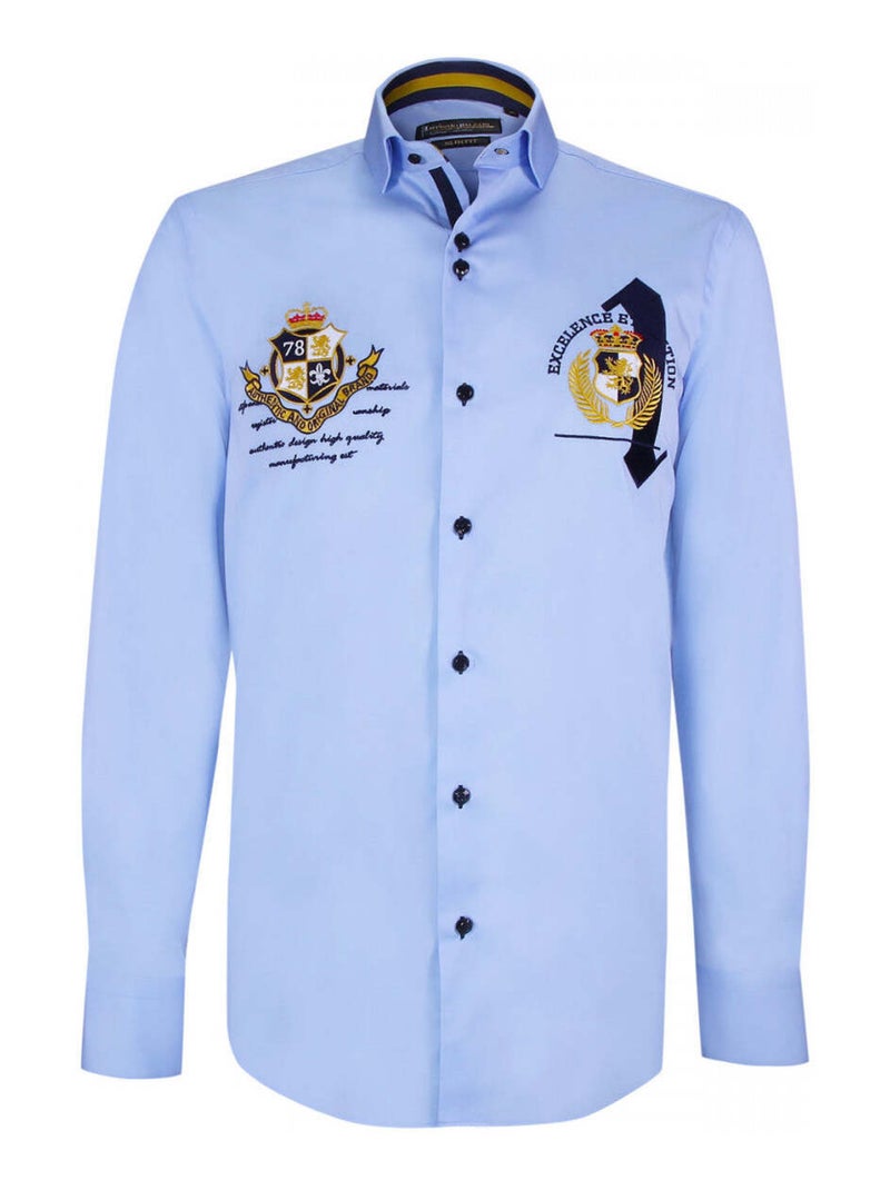 Chemise homme à broderies coupe cintrée UNO Emporio balzani Bleu , 40 Bleu - Kiabi