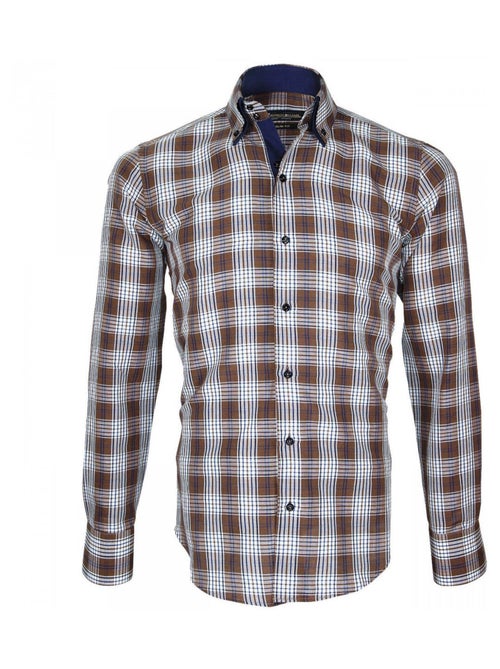 Chemise homme à coudières coupe cintrée DONIZZO Emporio balzani Marron , 43 - Kiabi