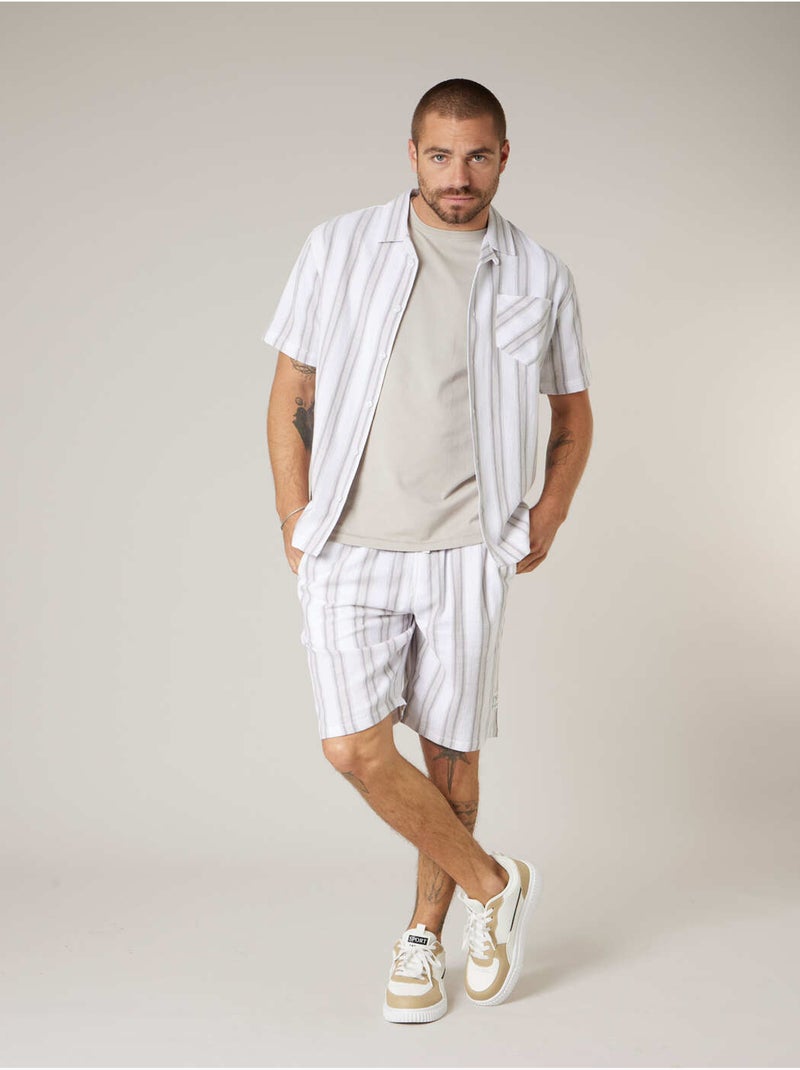 Chemise homme à manches courtes rayée en coton 'Deeluxe' Gris - Kiabi