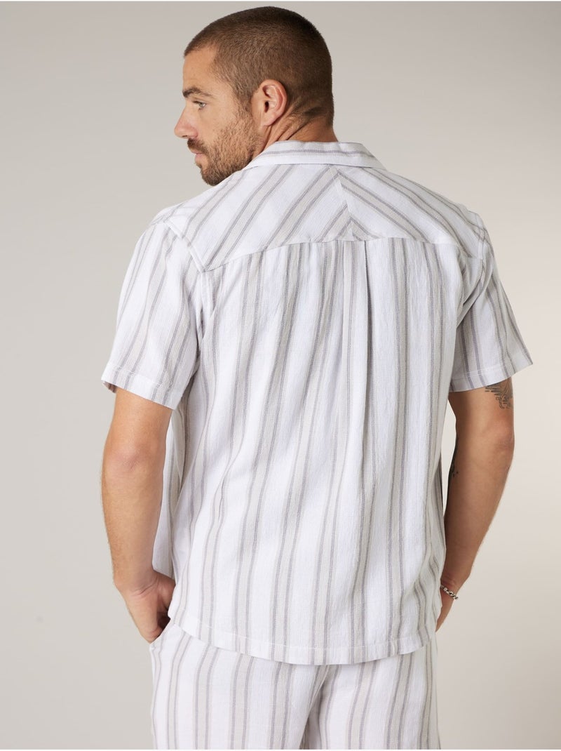 Chemise homme à manches courtes rayée en coton 'Deeluxe' Gris - Kiabi