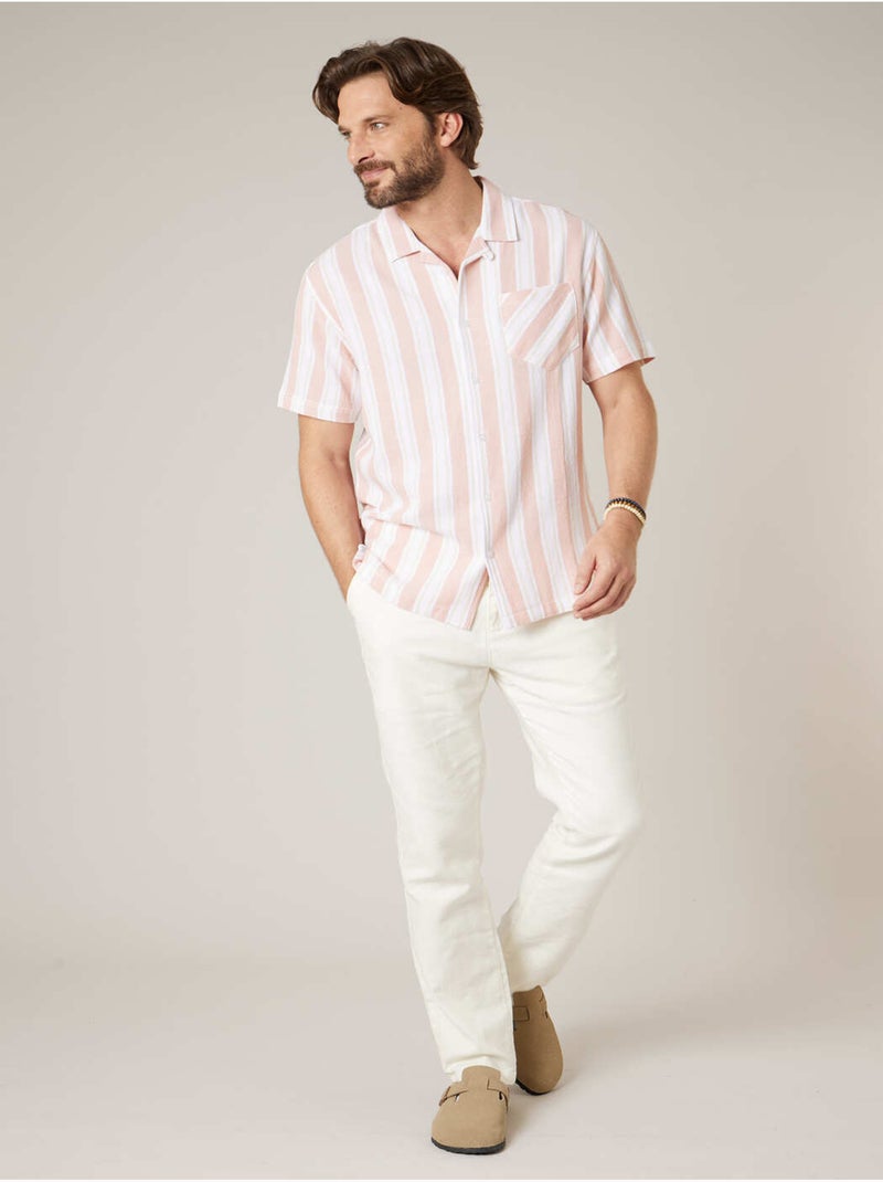 Chemise homme à manches courtes rayée en coton 'Deeluxe' Rose clair - Kiabi