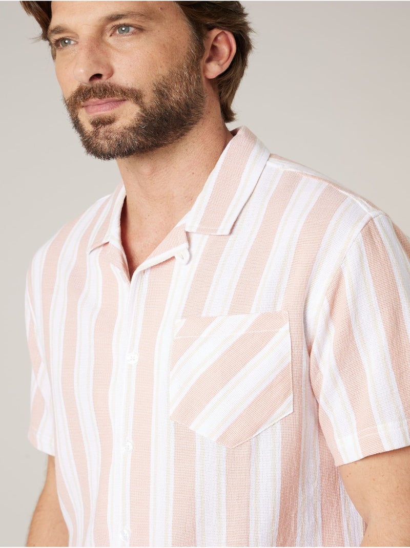 Chemise homme à manches courtes rayée en coton 'Deeluxe' Rose clair - Kiabi