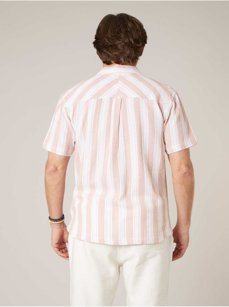 Chemise homme à manches courtes rayée en coton 'Deeluxe' Rose clair - Kiabi