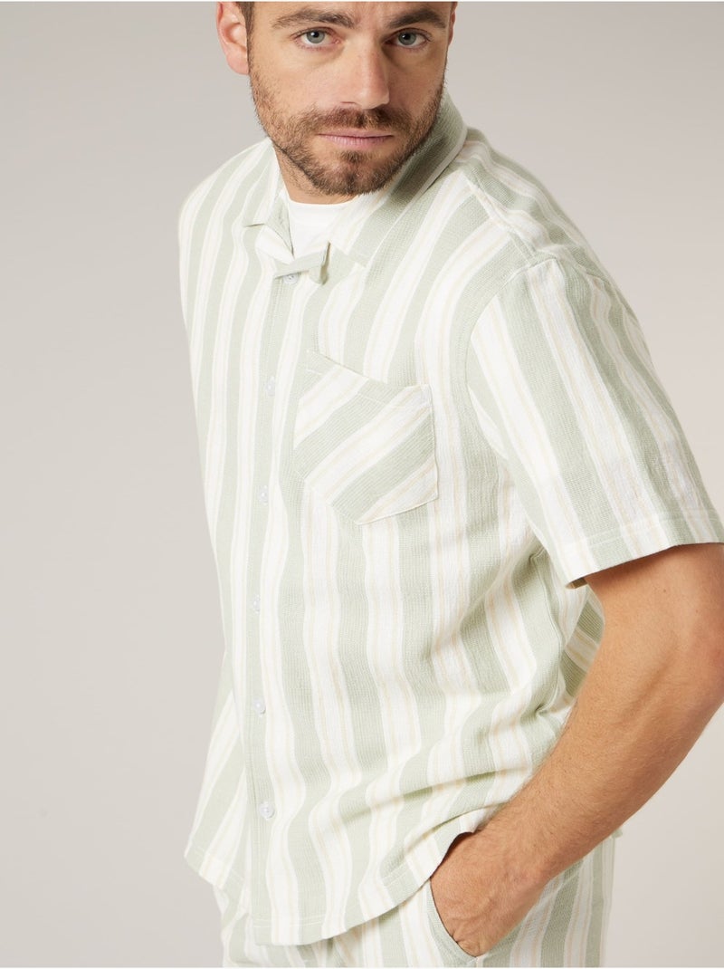Chemise homme à manches courtes rayée en coton 'Deeluxe' Vert tilleul - Kiabi