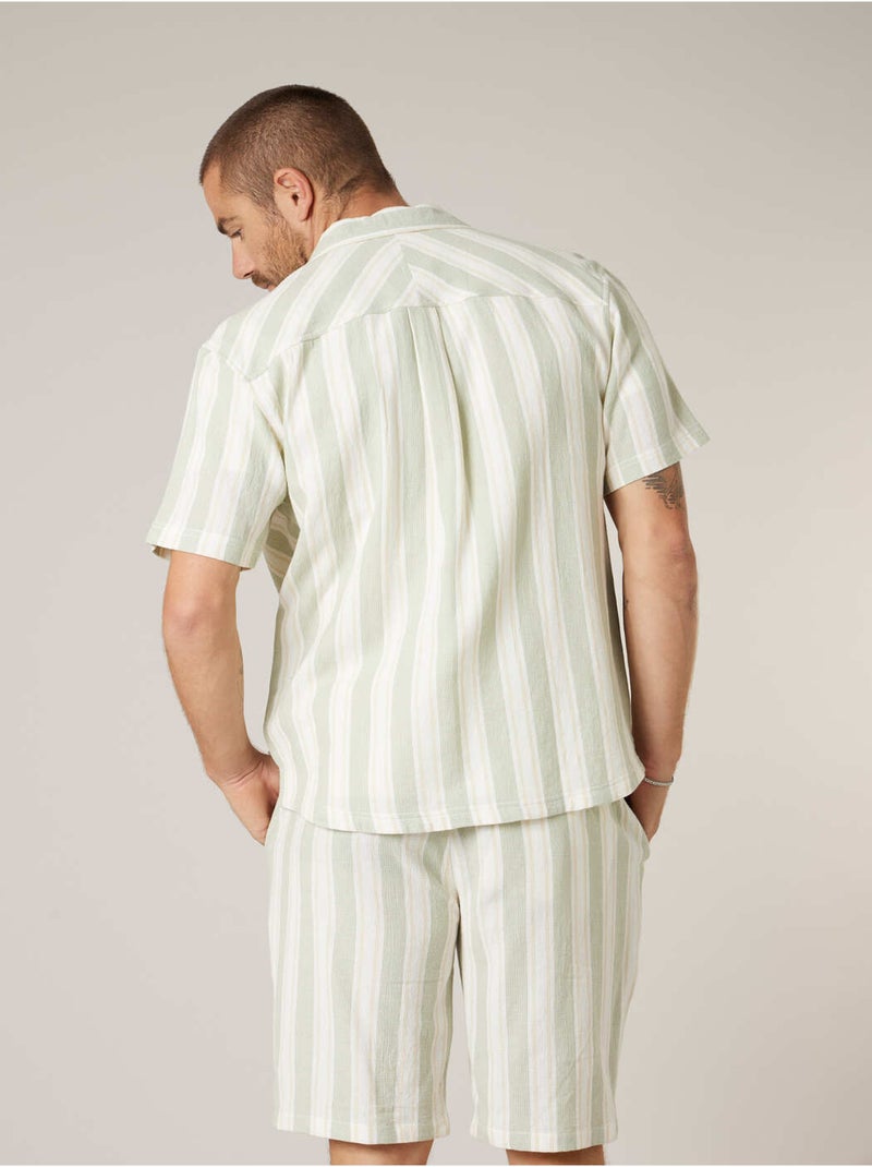 Chemise homme à manches courtes rayée en coton 'Deeluxe' Vert tilleul - Kiabi