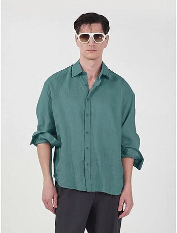 Chemise homme à manches longues en mélange de lin oversize giesto