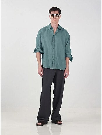 Chemise homme à manches longues en mélange de lin oversize giesto