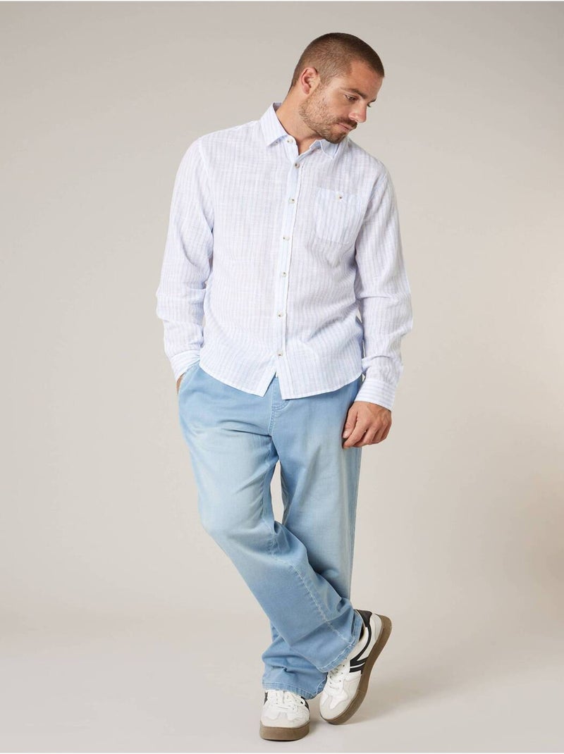 Chemise homme à rayures en lin et coton 'Deeluxe' Blanc - Kiabi