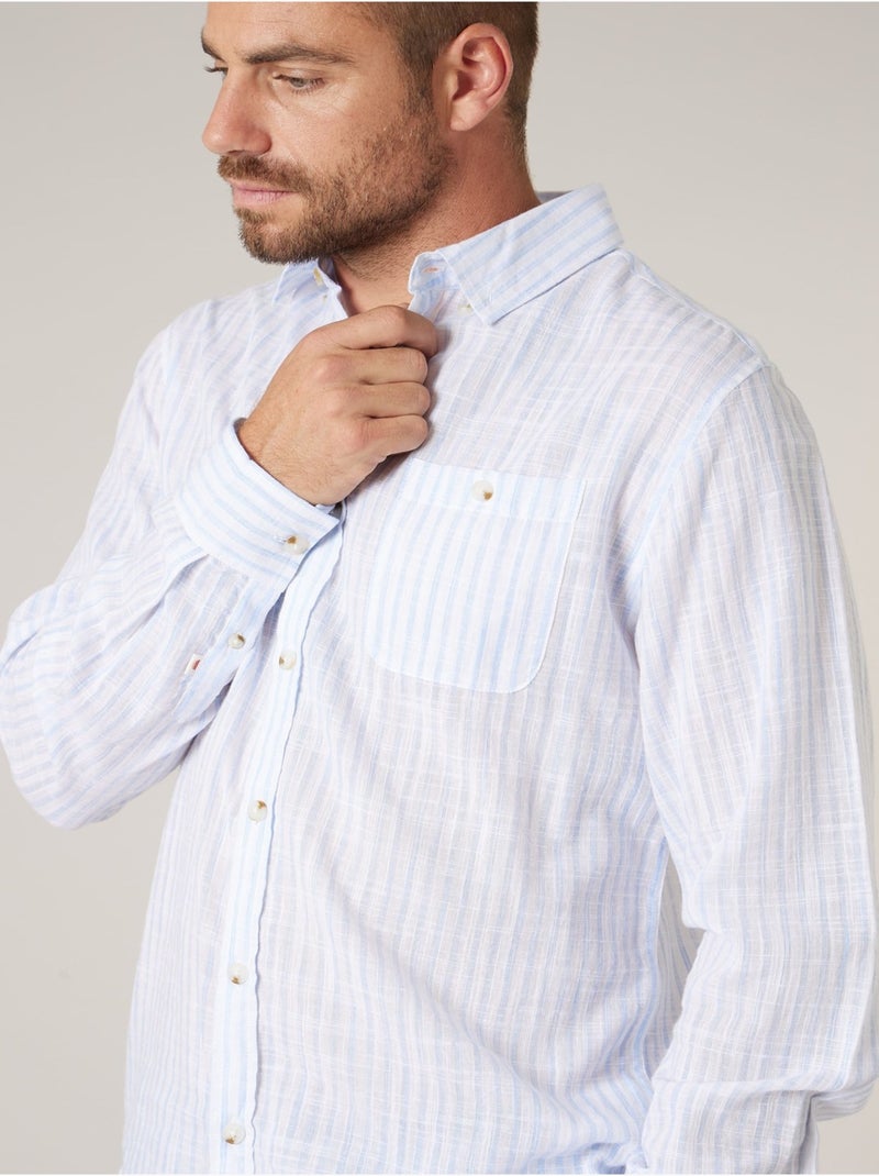 Chemise homme à rayures en lin et coton 'Deeluxe' Blanc - Kiabi