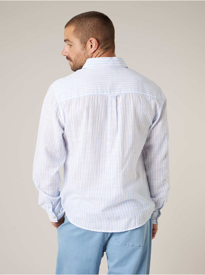Chemise homme à rayures en lin et coton 'Deeluxe' Blanc - Kiabi