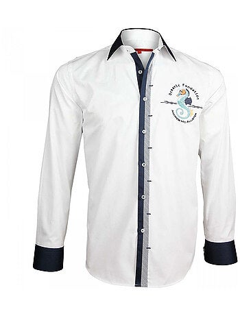 Chemise homme brodée coupe cintrée BLUE WORLD Andrew Mac Allister Blanc , 39