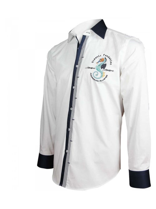 Chemise homme brodée coupe cintrée BLUE WORLD Andrew Mac Allister Blanc , 39 - Kiabi