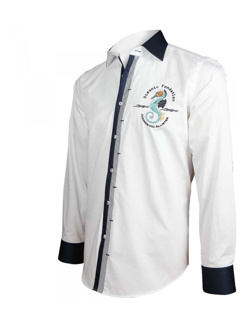 Chemise homme brodée coupe cintrée BLUE WORLD Andrew Mac Allister Blanc , 39 Blanc - Kiabi