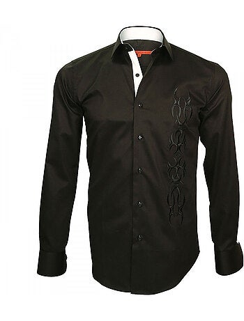 Chemise homme brodée coupe cintrée ETNICA Andrew Mac Allister Noir , 41