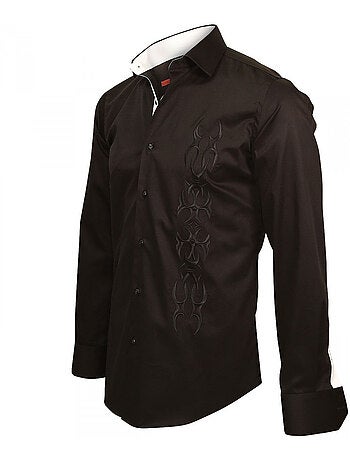 Chemise homme brodée coupe cintrée ETNICA Andrew Mac Allister Noir , 41