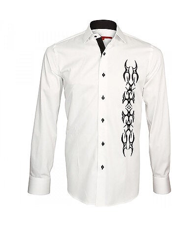Chemise homme brodée coupe cintrée ETNICA Andrew Mac Allister Noir , 41