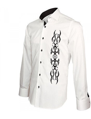 Chemise homme brodée coupe cintrée ETNICA Andrew Mac Allister Noir , 41